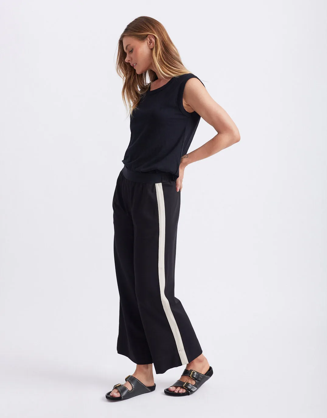 Timeless Spring 7/8 Ponte Pant - Black/Beige Stripe