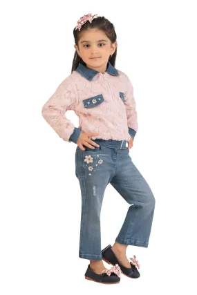 Tressel Kids Stylish Jacket Denim Collar & Bottom Set