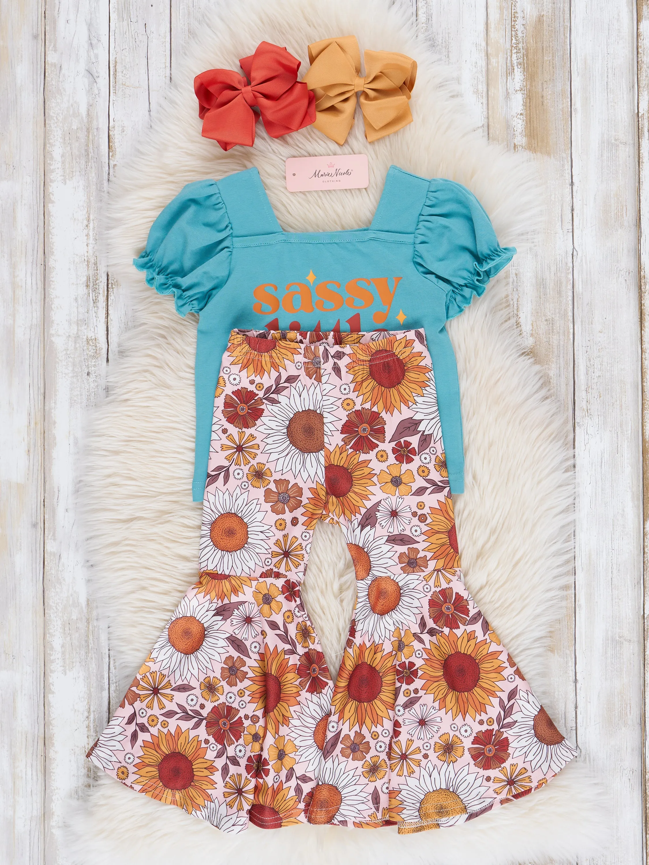 Turquoise & Brown Sassy Florals Bell Bottoms Outfit