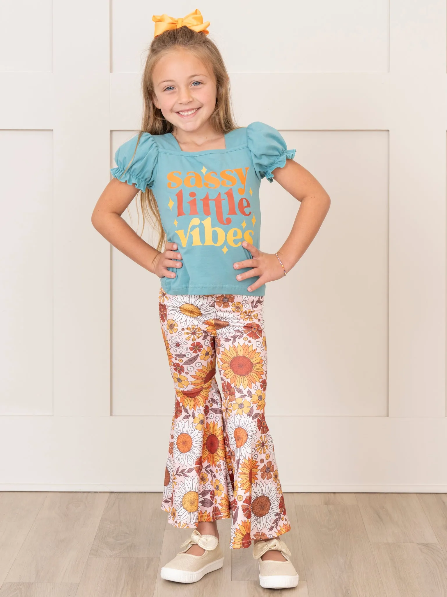 Turquoise & Brown Sassy Florals Bell Bottoms Outfit