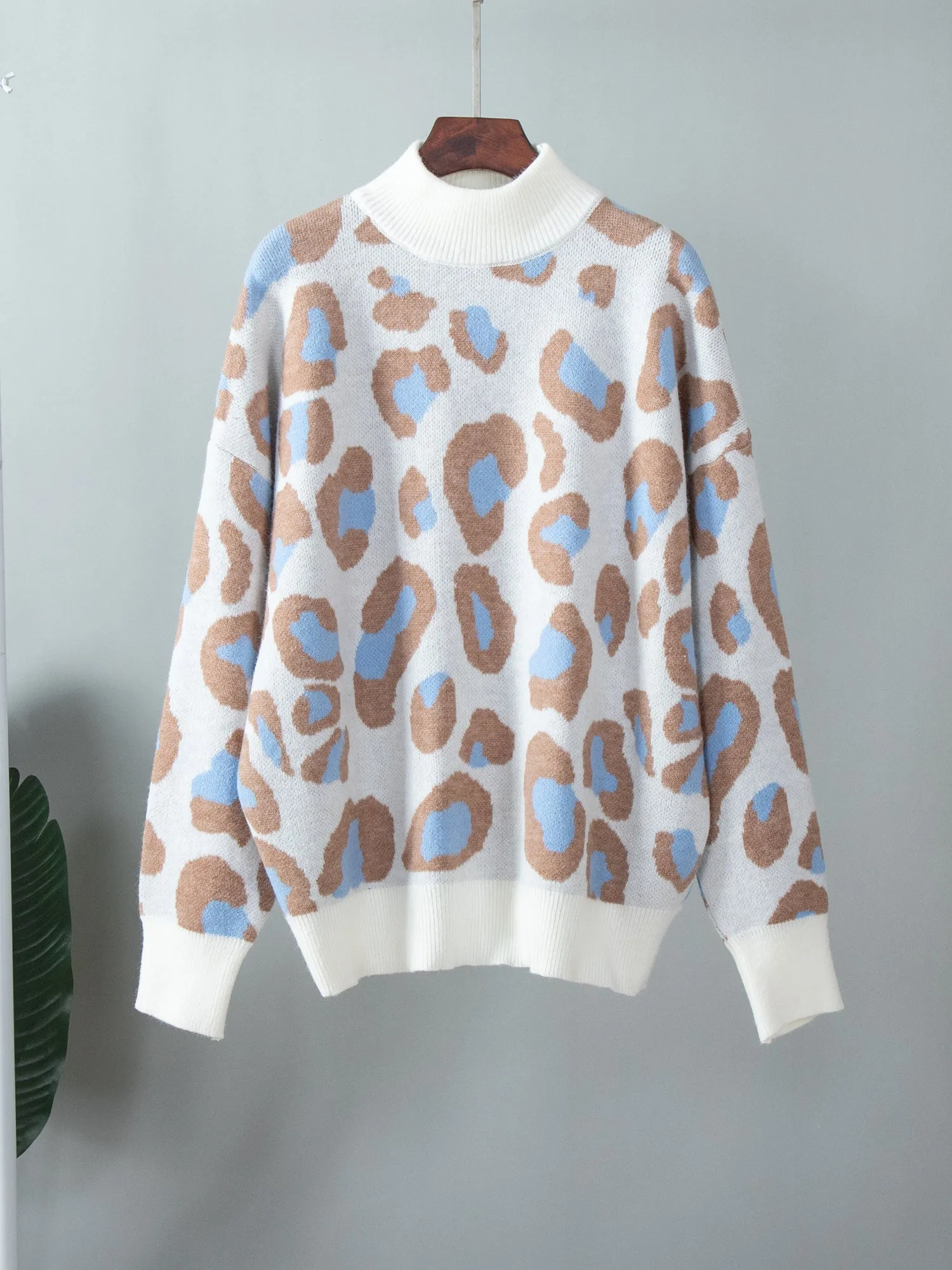 Vicki Leopard Print Turtleneck Oversize Women Jumper