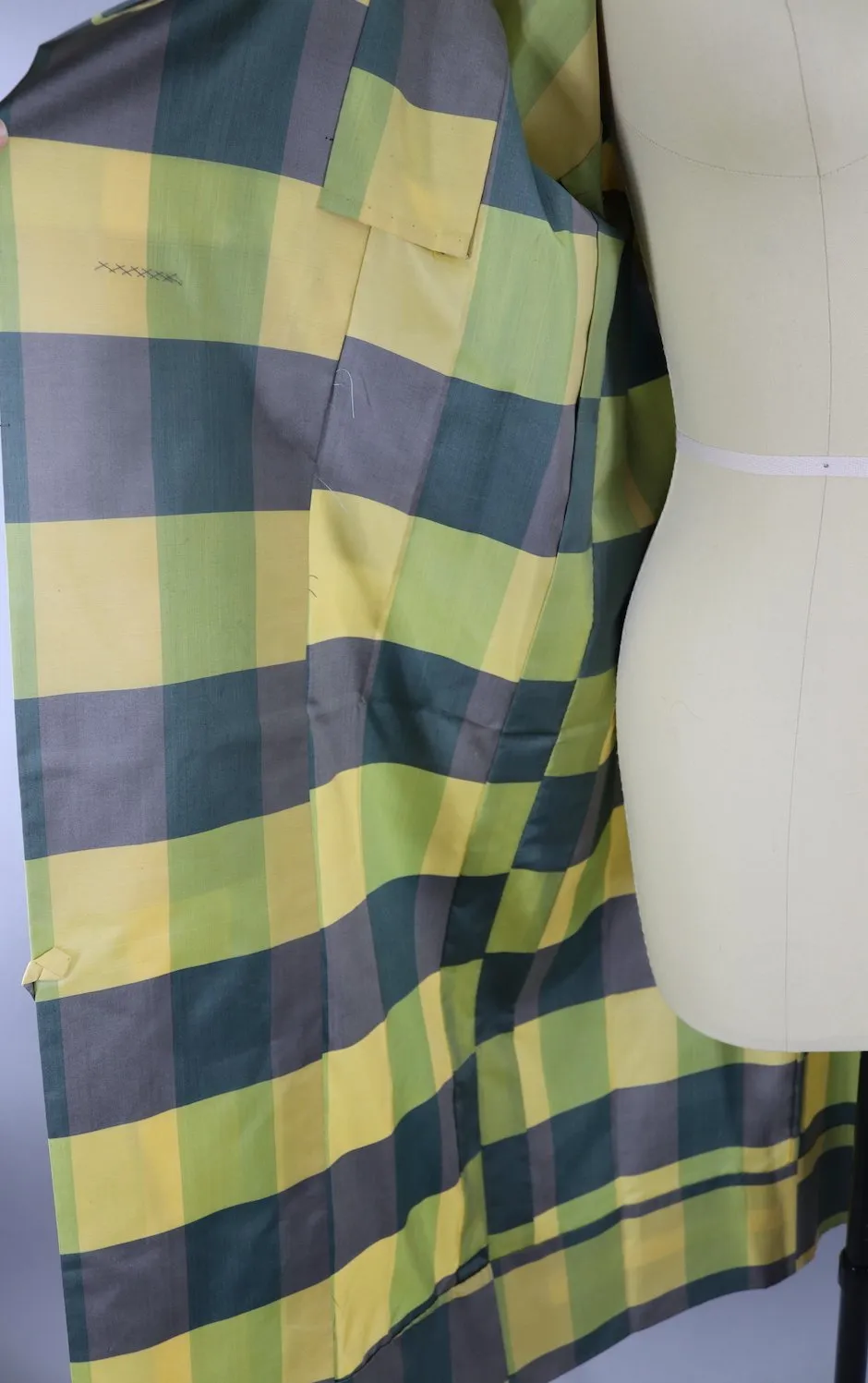 Vintage Kimono Coat / Yellow & Grey Plaid Michiyuki