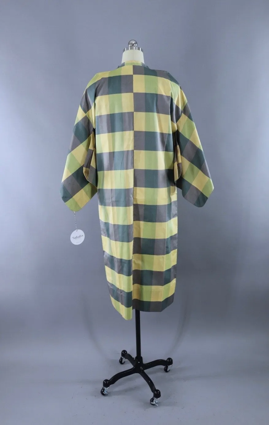 Vintage Kimono Coat / Yellow & Grey Plaid Michiyuki