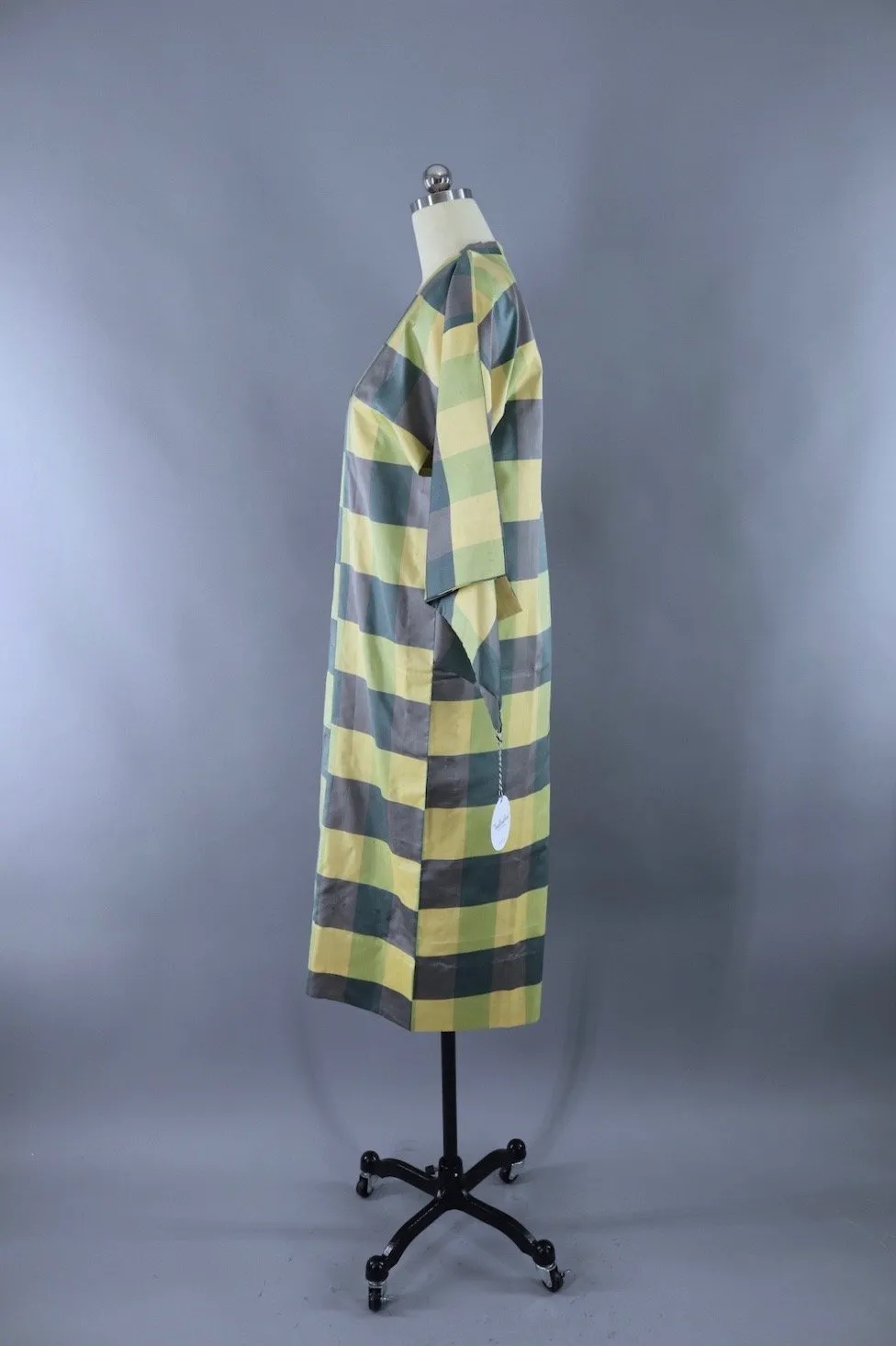 Vintage Kimono Coat / Yellow & Grey Plaid Michiyuki