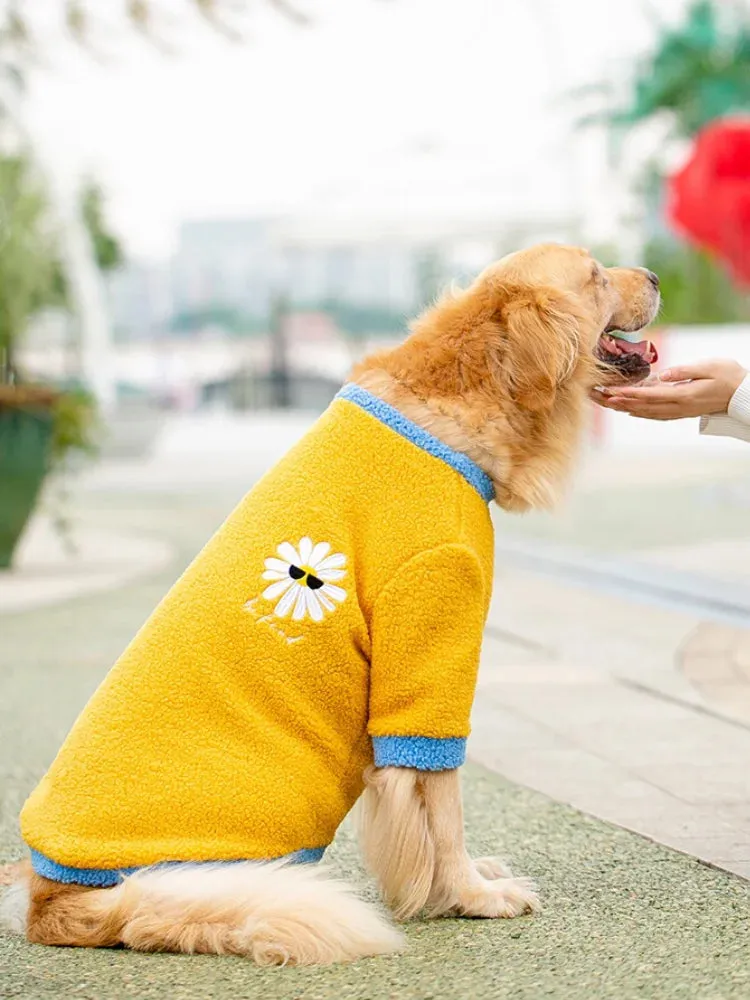 Warm Dog Clothes For Large Medium Dogs Yellow Polar Fleece Coats Sweater Samoyed Daisy Boy Apparels Knitwear Oversize Wear Spring Winter