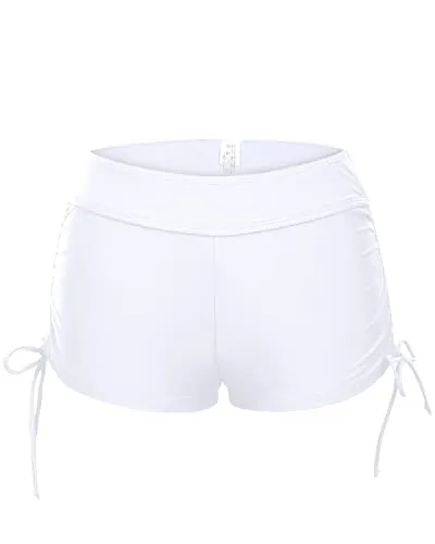 Wide Elastic Waistband Cover Tummy Well Bathing Suit Shorts For Women-White