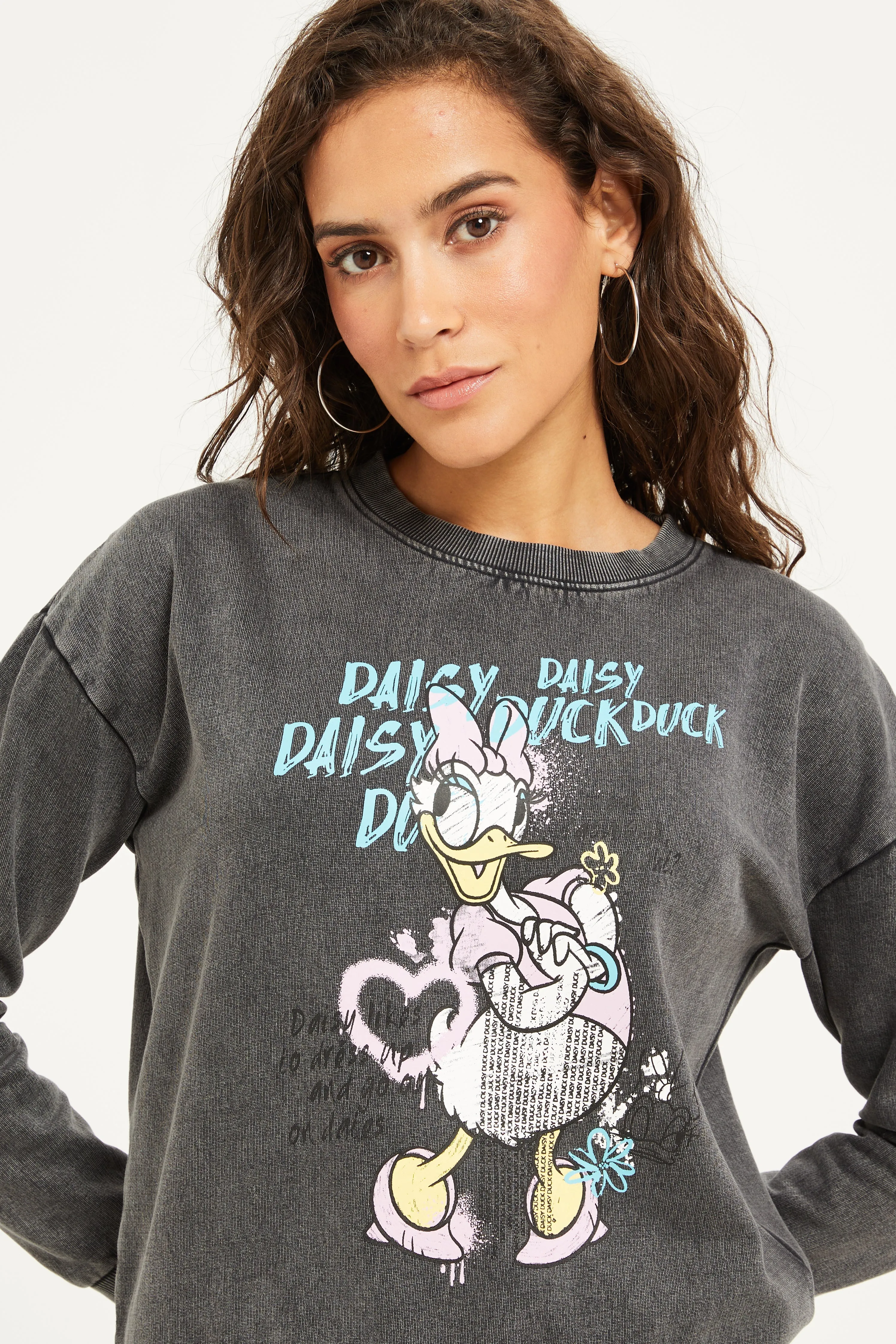 Women Charcoal Daisy Duck Printed Sweatshirt