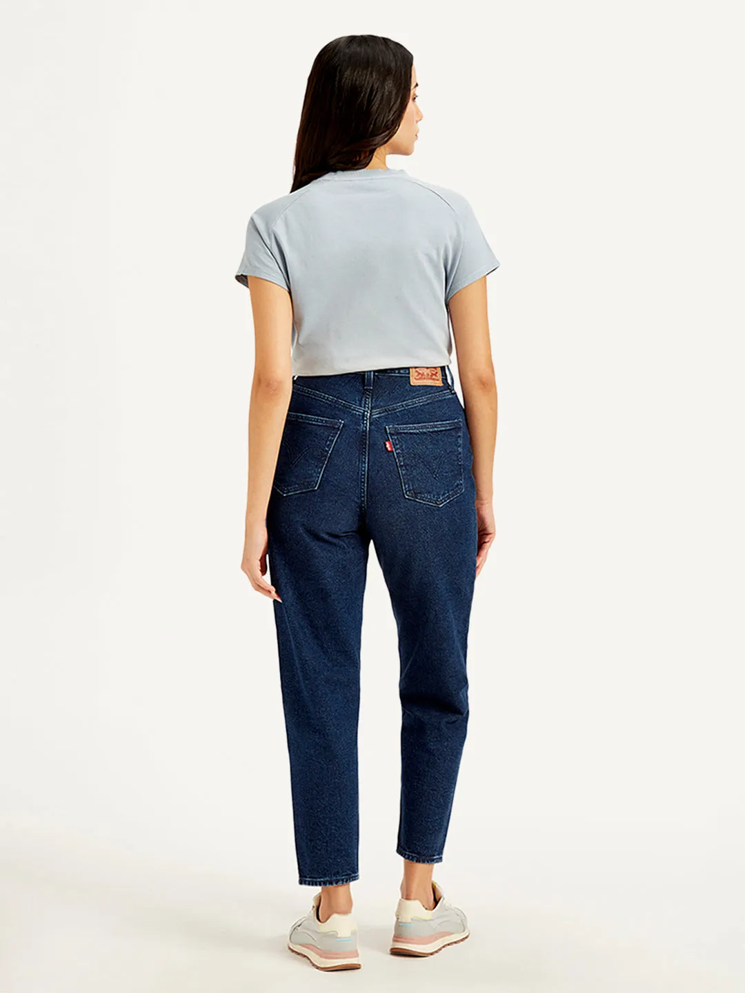 Women's High Rise Loose Tapered Fit Dark-Blue Jeans