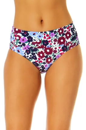 Women's Meadow Bouquet Soft Band Mid Rise Bikini Swim Bottom