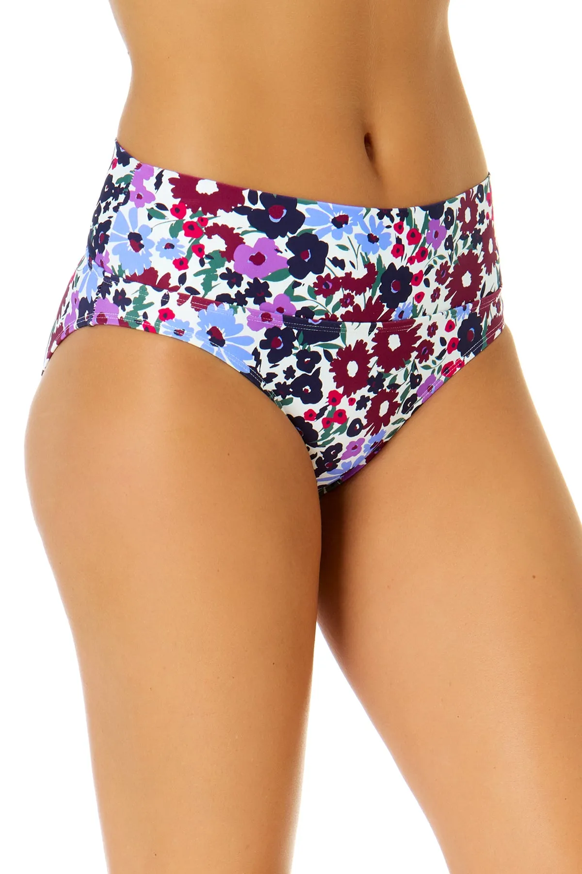 Women's Meadow Bouquet Soft Band Mid Rise Bikini Swim Bottom