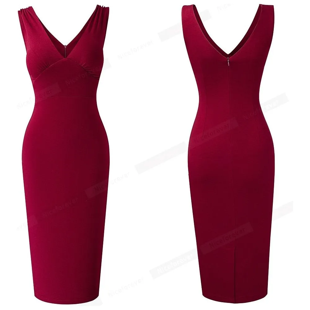 Women's Solid Color Deep V Neck Sleeveless Dress