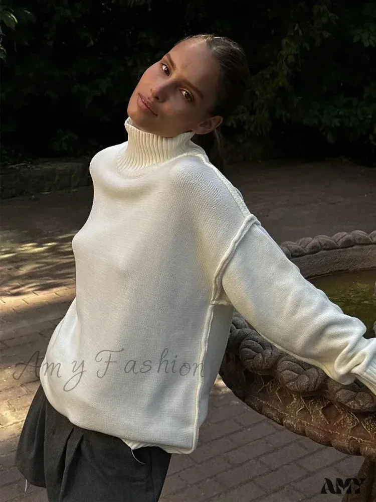 Women's Solid Color Knitted Autumn Winter Thick Loose Casual Warm Sweater