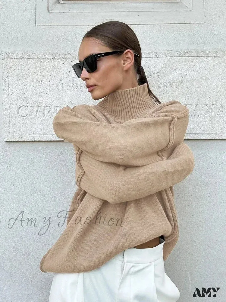 Women's Solid Color Knitted Autumn Winter Thick Loose Casual Warm Sweater