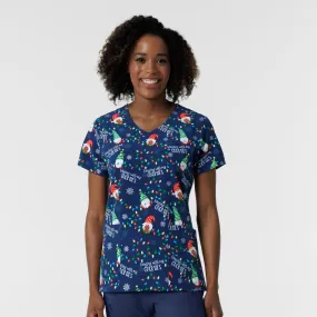 Zoe Chloe Performance V-Neck Print Scrub Top - Gnome Alone